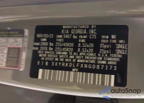 2022 Kia Sorento X-Line Sx Prestige from USA, damaged, VIN 5XYRKDLFXNG087173